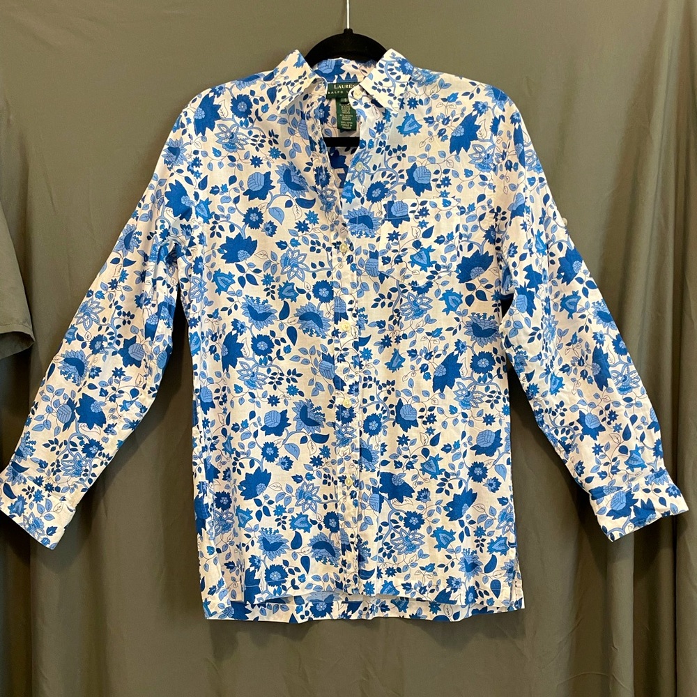 Lauren Ralph Lauren Women’s Long Sleeve Floral Button Down, Size S, 100% Cotton
